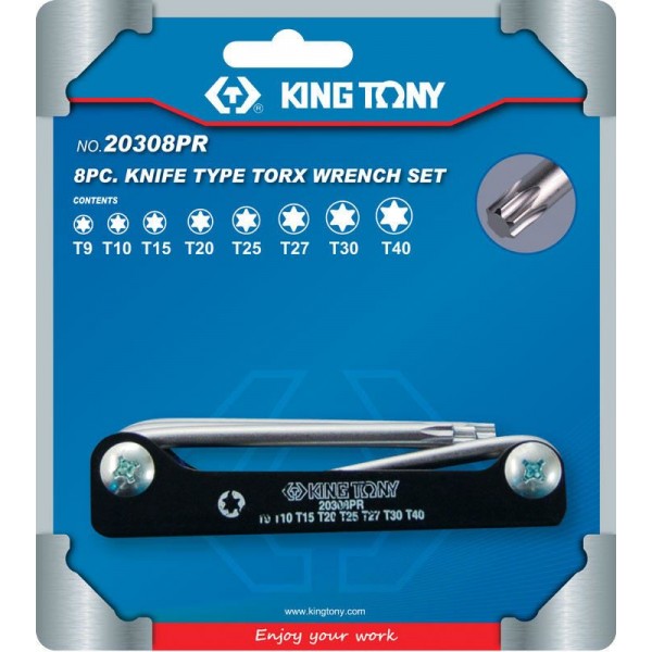Набор Г-образных TORX, T9-T40, складные, 8 предметов KING TONY 20308PR (Код: 20308PR)