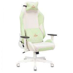Кресло игровое Zombie EPIC PRO Fabric, белый/зеленый (с подголовником)