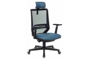 Кресло руководителя Бюрократ EXPERT черный TW-01 сиденье синий 38-415 сетка/ткань (с подголовником)