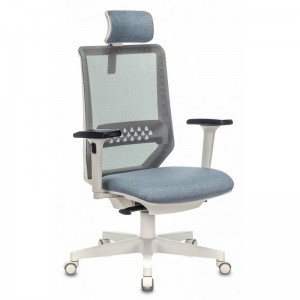 Кресло руководителя Бюрократ EXPERT, серый, сиденье голубой 38-405 сетка/ткань (с подголовником)
