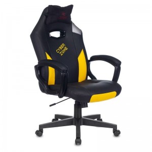 Кресло игровое Zombie HERO CYBERZONE, черный/желтый, экокожа (с подголовником)