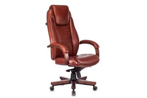Кресло руководителя Бюрократ T-9923WALNUT, светло-коричневый Leather Eichel, кожа