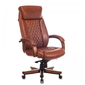 Кресло руководителя Бюрократ T-9924WALNUT светло-коричневый Leather Eichel кожа крестовина металл/де