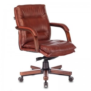 Кресло руководителя Бюрократ T-9927WALNUT-LOW, светло-коричневый Leather Eichel кожа (низкая спинка)