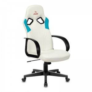 Кресло игровое Zombie RUNNER, белый/голубой, экокожа