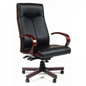 Офисное кресло Chairman 411, черное экопремиум, с деревянными элементами