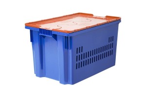 Пластиковый ящик перфорированный 600х400х365, синий, с крышкой Safe Pro